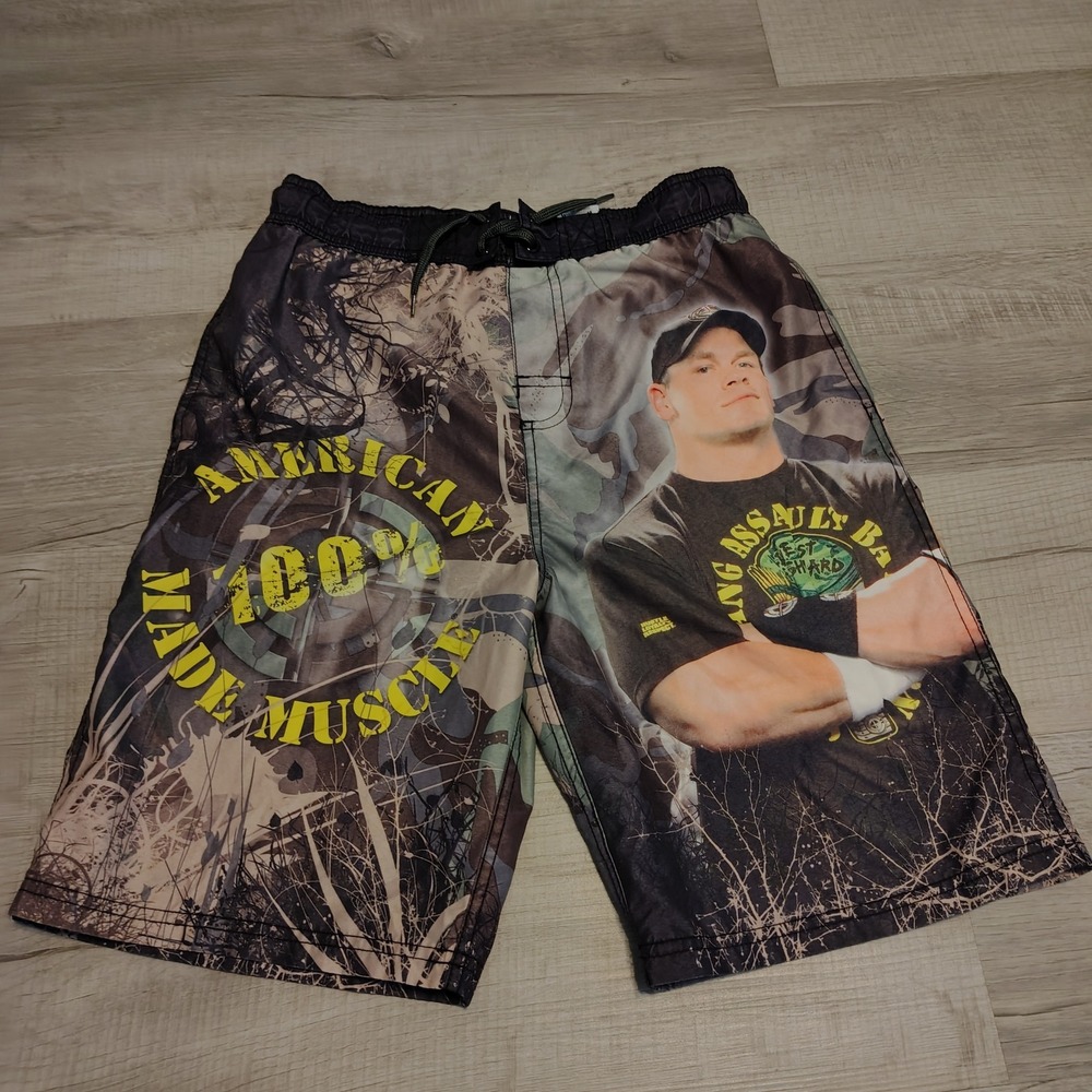 WWE‎ John Cena Boys Swim Trunks Size XL 14/16 Black Camo Wrestling Board Shorts